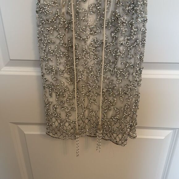 Sherri Hill Elegant Beaded Silver Dress - Picture 6 of 10